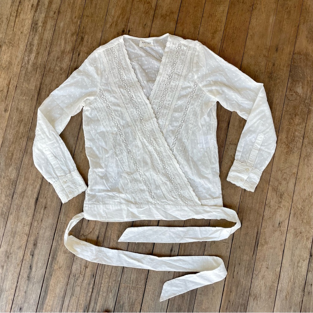 Sezane white cotton wrap top